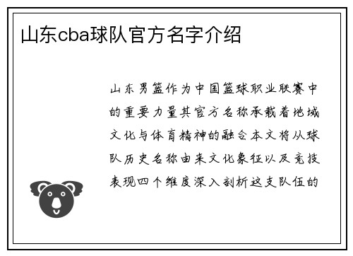 山东cba球队官方名字介绍